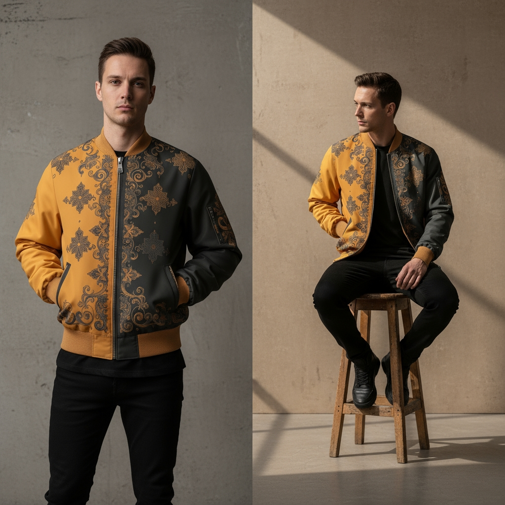 reversible bomber jacket in. Deep Saffron × Charcoal Gray