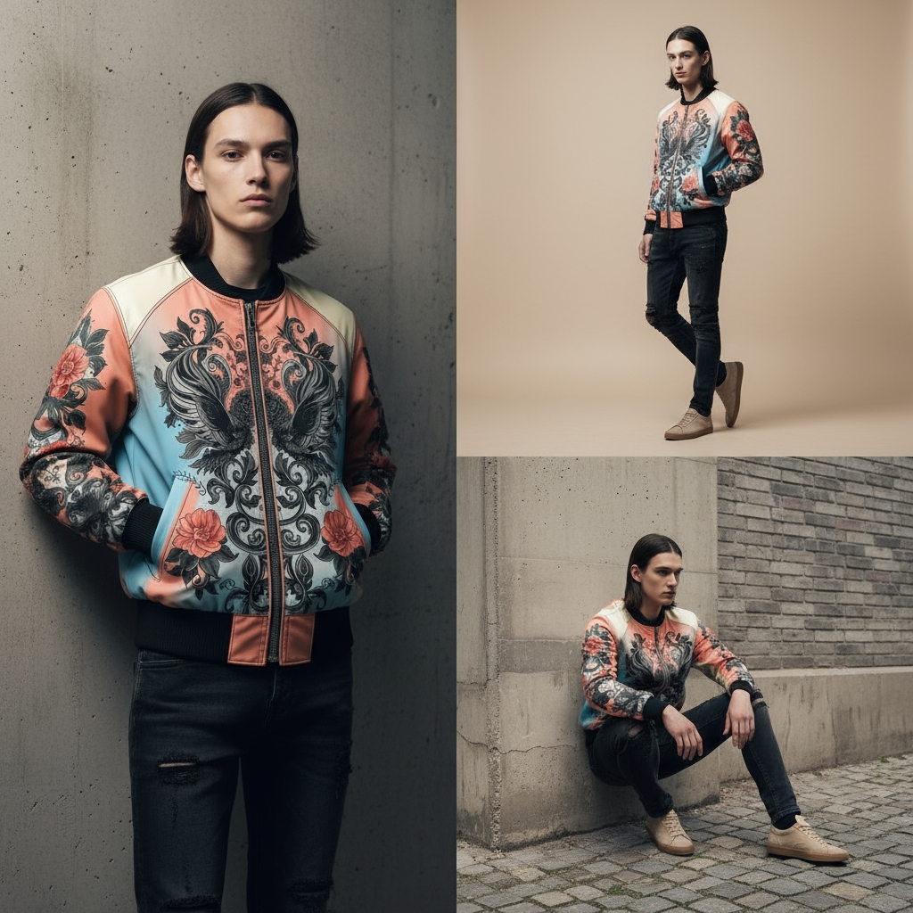 reversible bomber jacket in. Soft Apricot × Icy Blue × Neon Peach × Cream