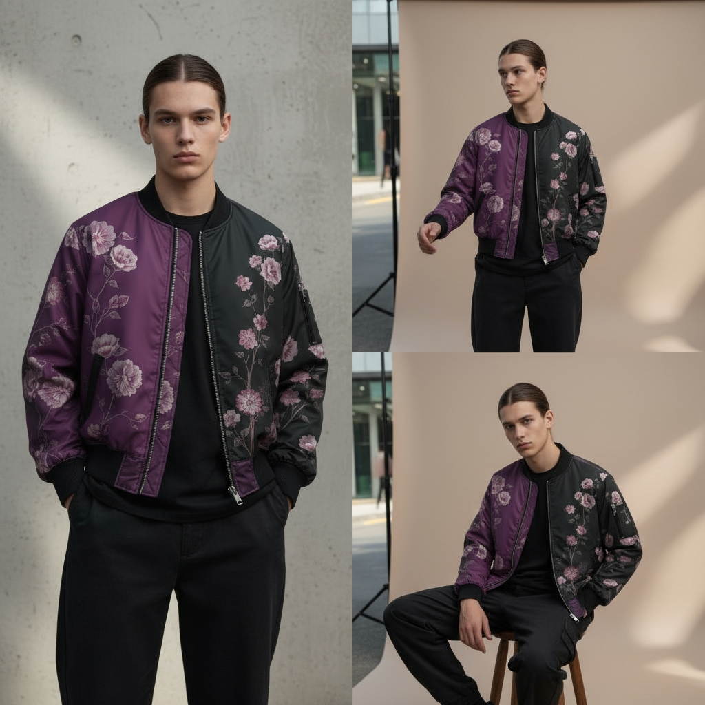 Reversible bomber jacket in Plum × Rose Gold × Faded Lavender