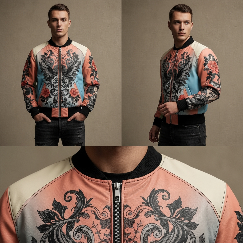 reversible bomber jacket in. Soft Apricot × Icy Blue × Neon Peach × Cream